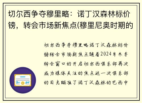 切尔西争夺穆里略：诺丁汉森林标价镑，转会市场新焦点(穆里尼奥时期的切尔西阵容)