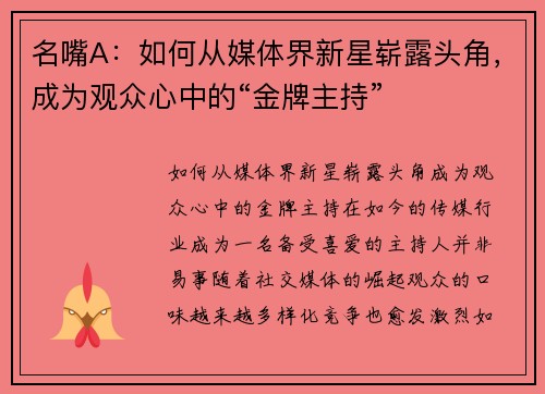 名嘴A：如何从媒体界新星崭露头角，成为观众心中的“金牌主持”