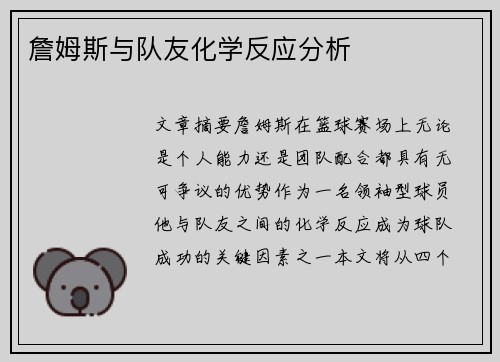 詹姆斯与队友化学反应分析